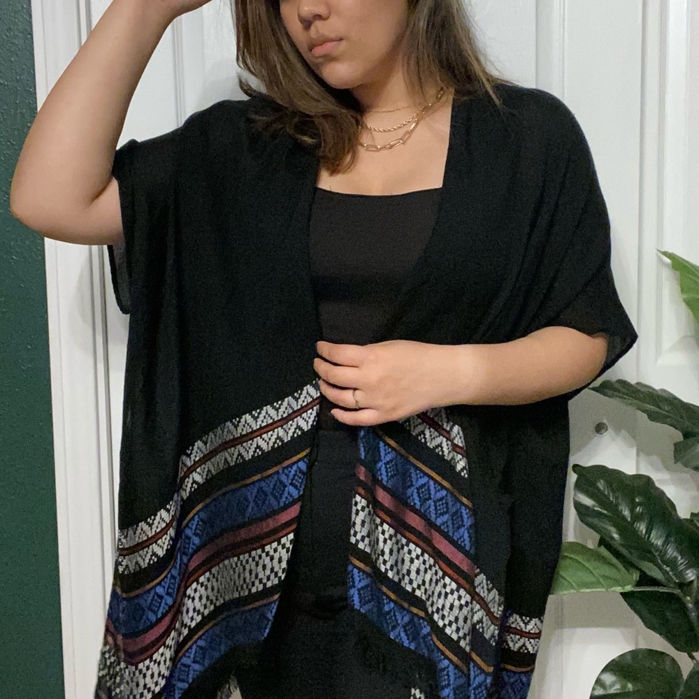 patterned black swim coverup